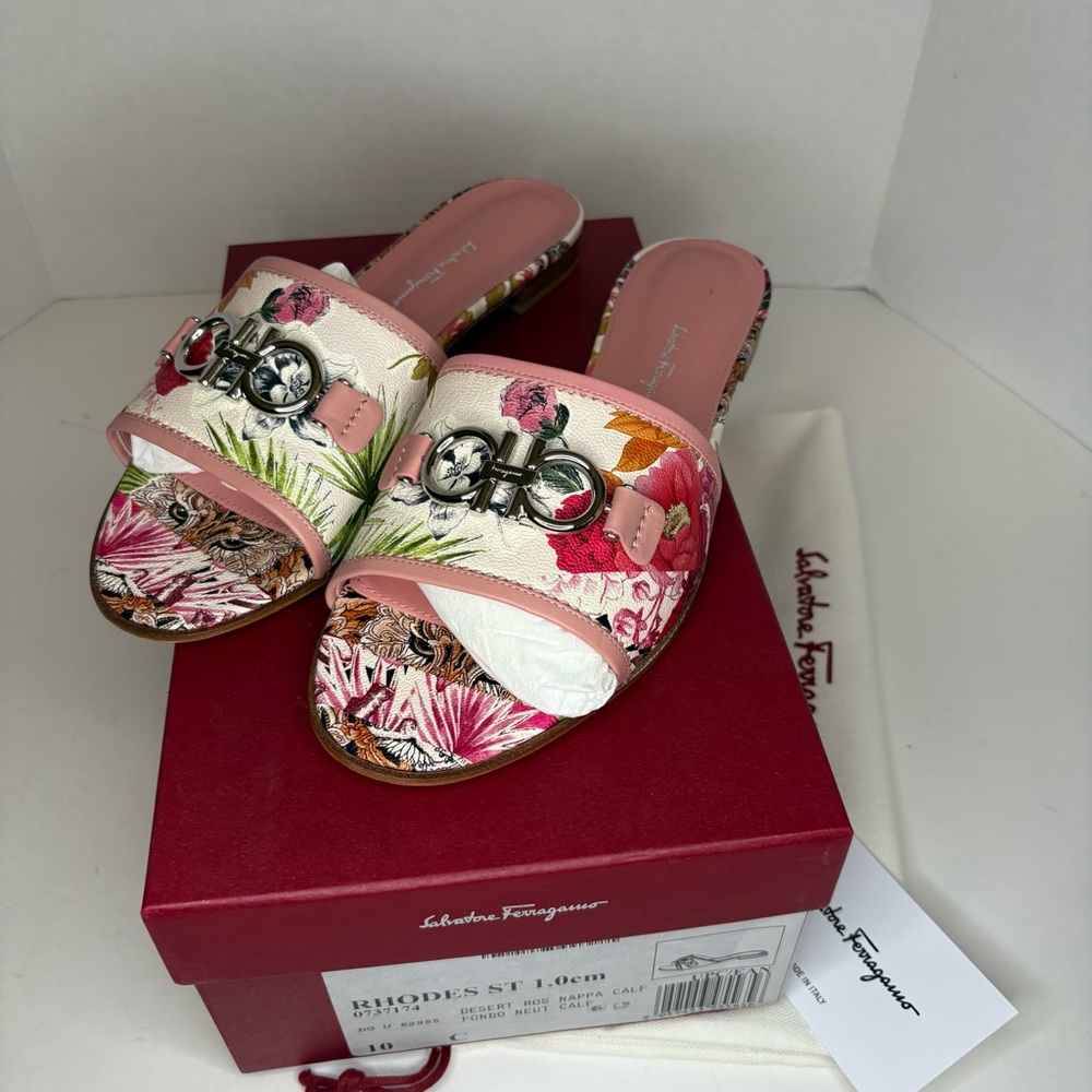 Salvatore Ferragamo Pink Floral Slide Sandals